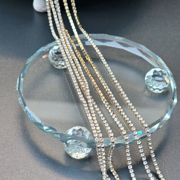 Windsor ✦ Wrapped Around You Necklace ✦ Gold Rhinestone Chain Statement Jewelry - Picture 6 of 11